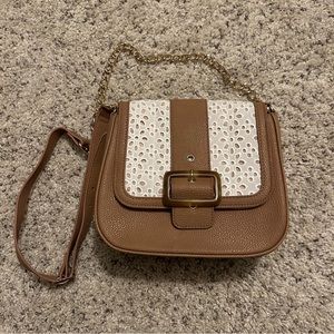 Brown and floral lace saddle bag